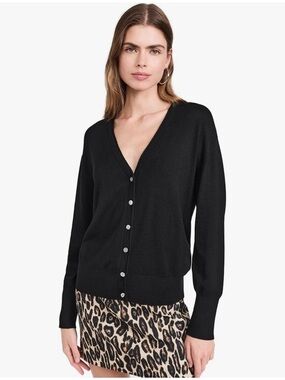AYR The Airport Cardi Black V-Neck Button-Front Women's Sweater